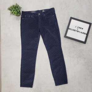 J Crew Blue Velvet Dot Toothpick Ankle Super Skinny Jean